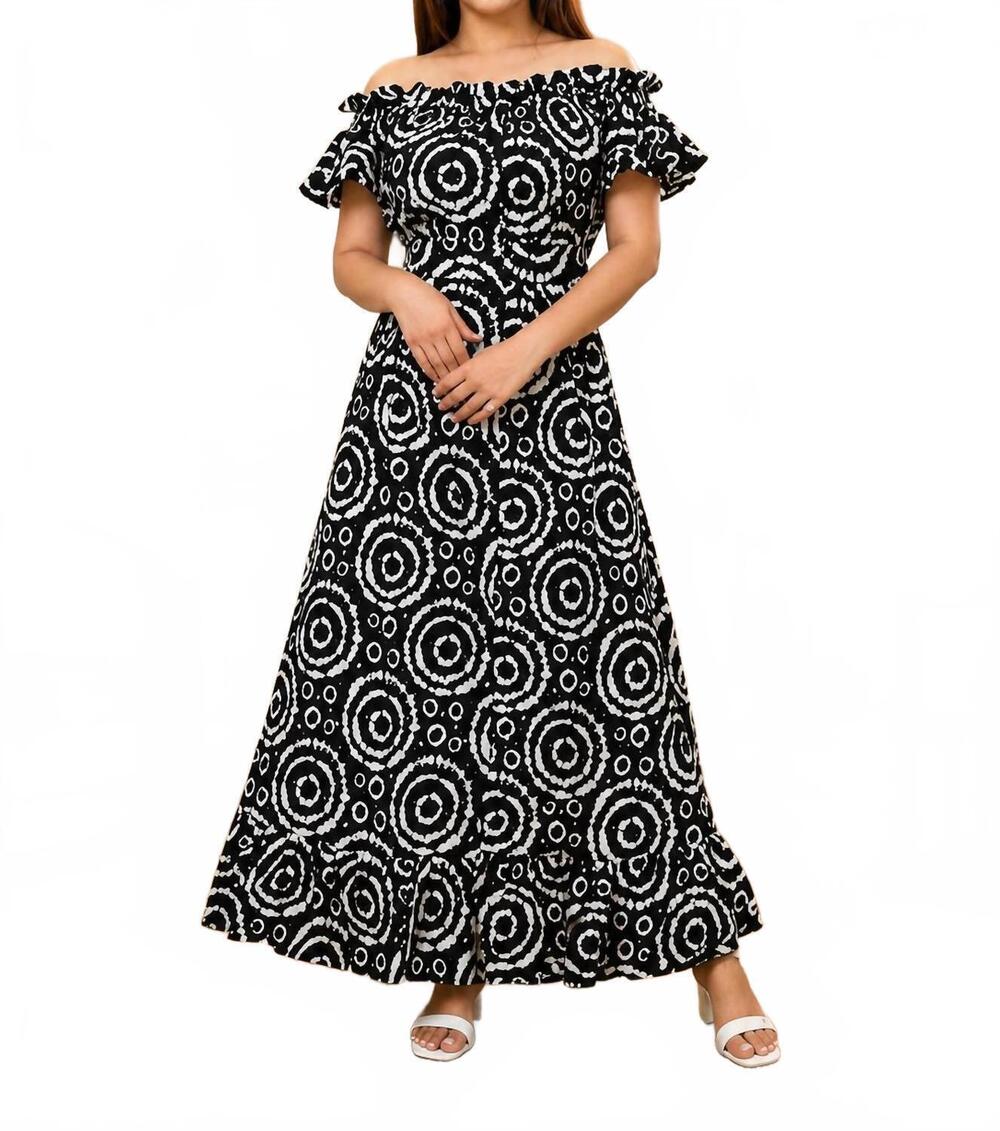 NEW KARA CHIC luna off shoulder print dress in black